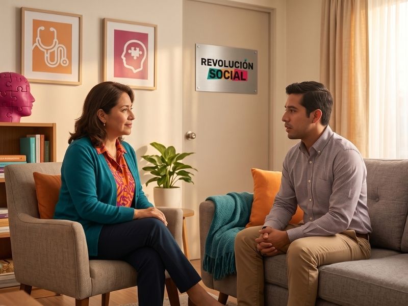 Sesión de terapia psicológica en ambiente cálido y seguro